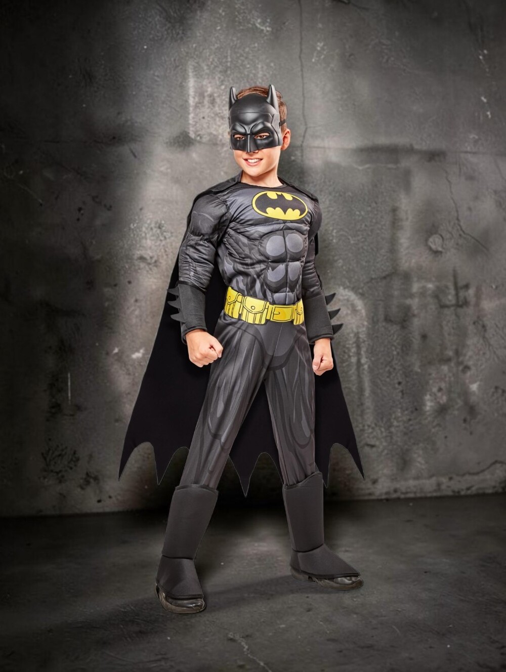 DC Boys Black and Yellow Batman Muscle Chest Costume with Cape, Large